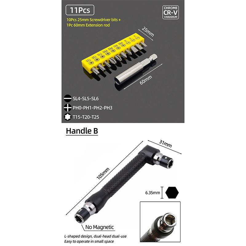 25mm Screwdriver Bits Set Slotted Phillips Pozidriv Torx Square Hexagon Bit Holder 1/4" Hex Shank Ratchet Wrench Hand Tools