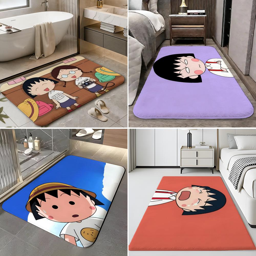 anime C-Chibi Maruko-chan Floor Mat Soft Flannel Entrance Door Mat Non Slip Absorbent Bathroom Bedroom Floor Rug