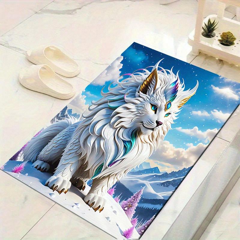 

1pc White Lion Print Design Area Rug - Soft, Anti-Slip, and Durable Gaming Room Decor for Bedroom 60cm by 90cm