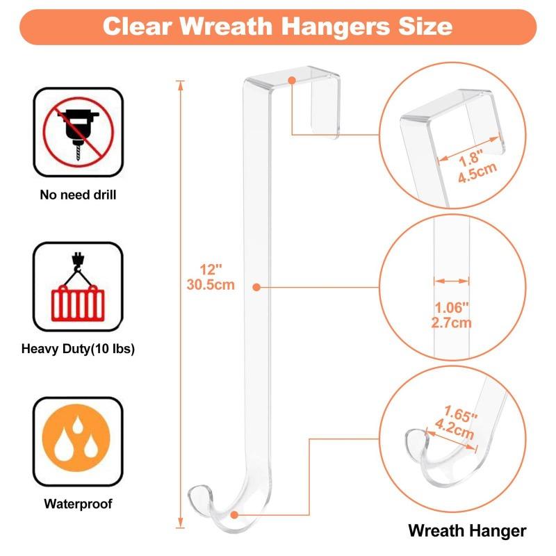 Christmas Front Door Hook 38cm Nail-Free Metal Ornament Long Hook Halloween Single Hook Decorative Garland Door Hanger
