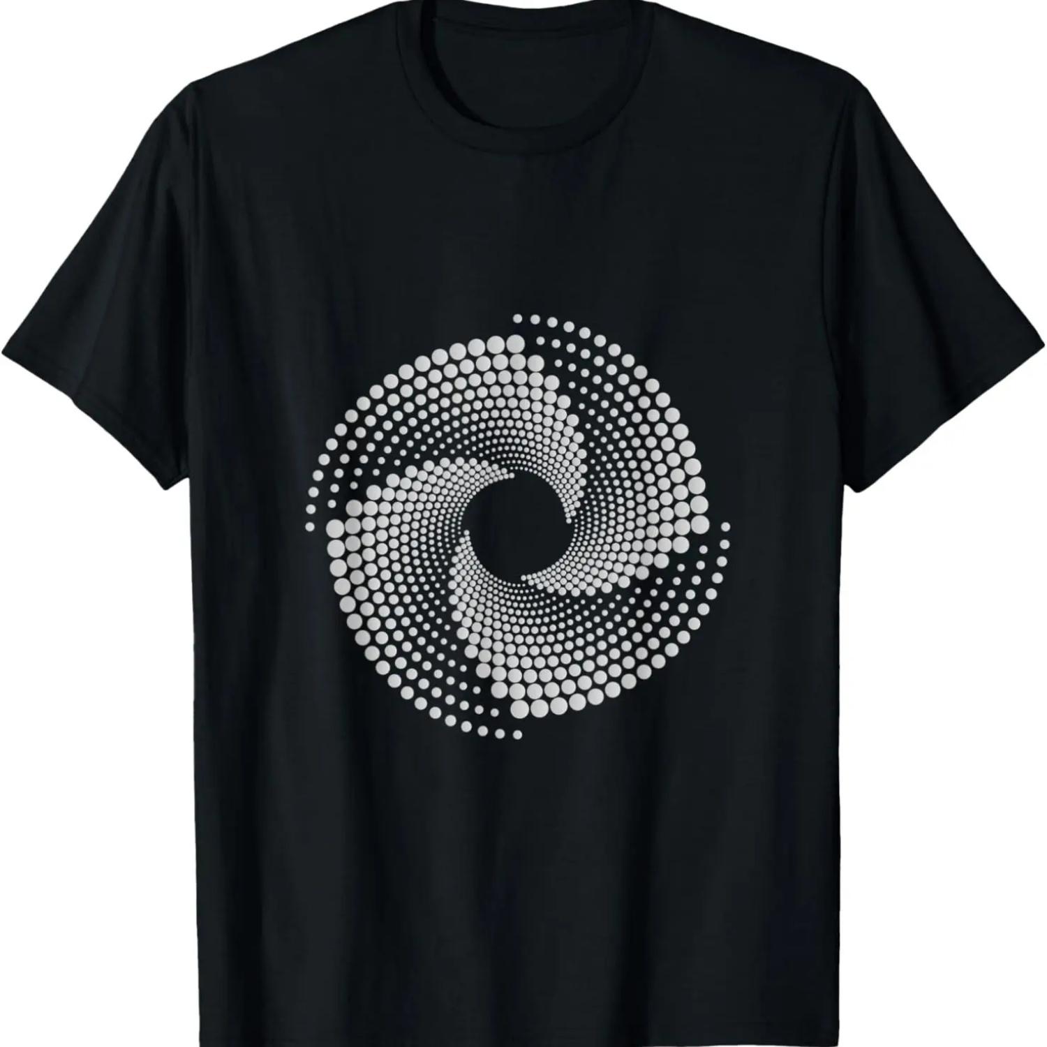 Dot Spiral Art Black and White Graphic Optical Illusion T-Shirt S