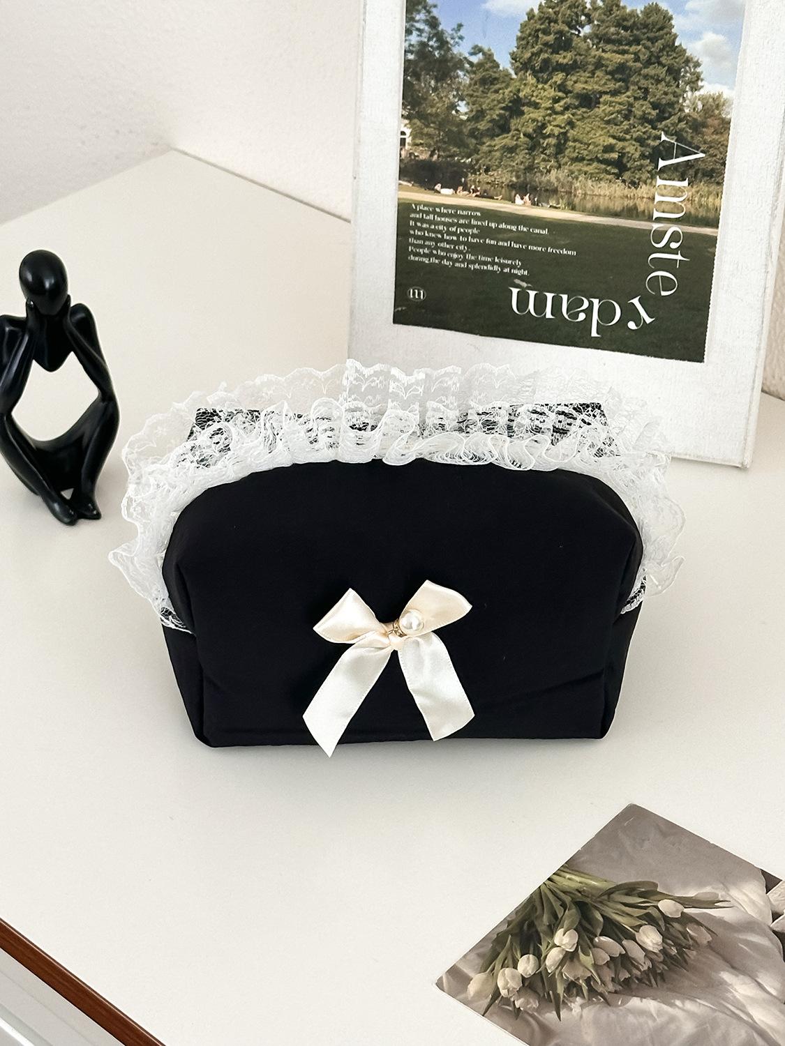 

New Lace Makeup Bag Butterfly Knot Toiletry Storage Bag for Girls Sanitary Napkin Wash Bag Fresh Sweet Style Cosmetic Case чорний