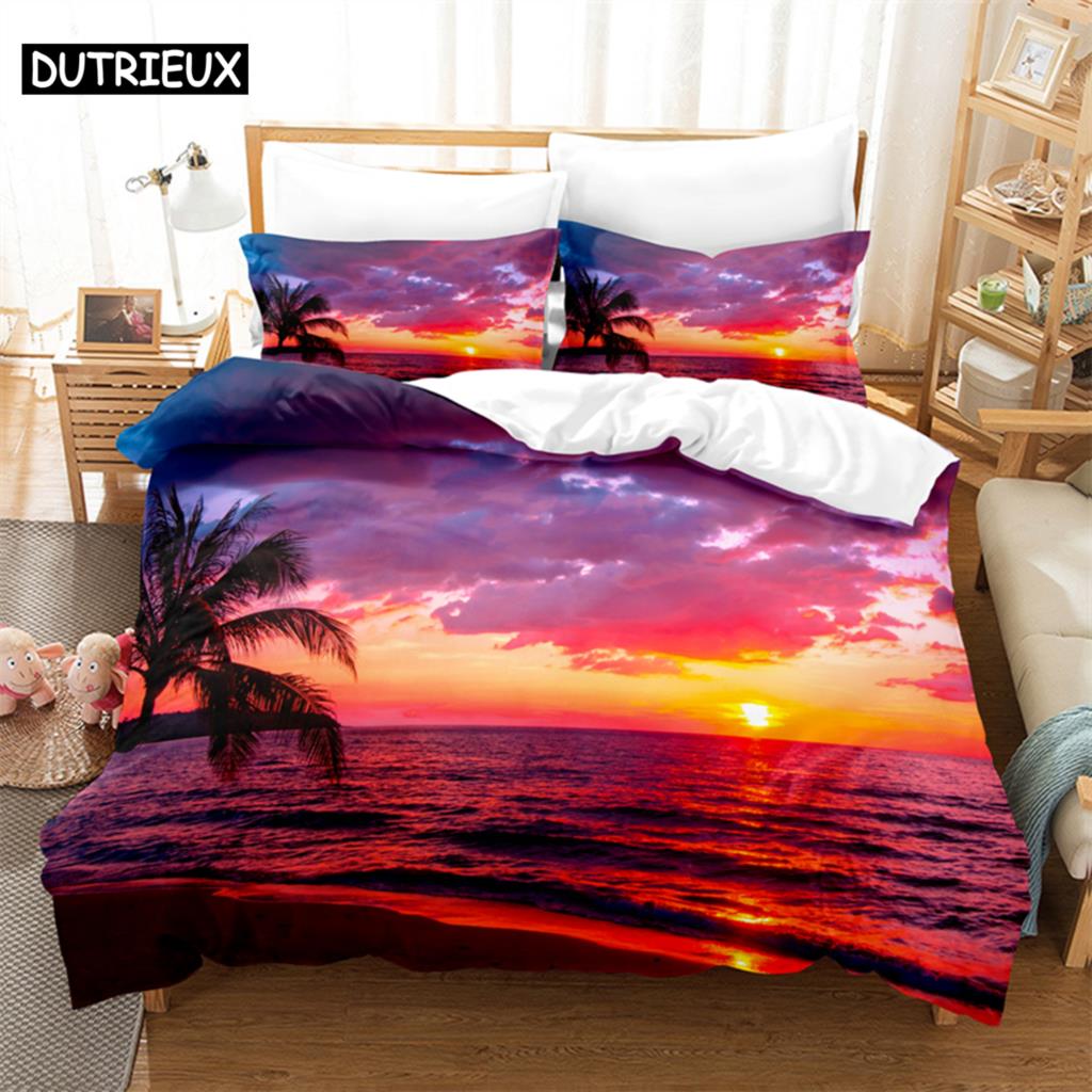 3D Digital Printing Fashion Design Coconut Tre & Mangrove Beding Set, Quen Sized Dimensions Soft with Soft Fabric Duvet Cover Set