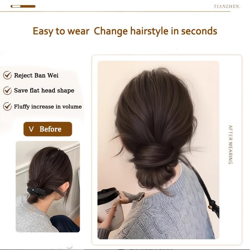 Snadno nositelná syntetická paruka na vyčesaný účes Vlasy Elegantní rovný drdol Vlasy s gumičkou Tepelně odolné vlákno Vlasové příčesky