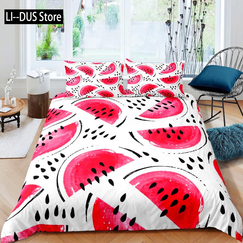 Watercolor Watermelon Duvet Cover Sets King Boys Girls Fruit Print Comforter Cover Sets 3PCS With 2 Pillowshames Bedroom Decor