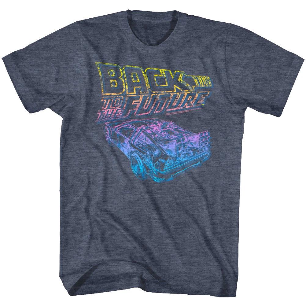 Back to The Future Neon Rainbow DeLorean Car Men s T Shirt DMC Time Travel Movie 4XL
