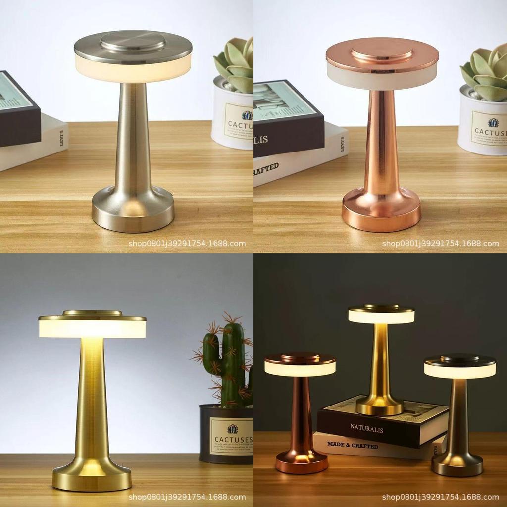 Touch-control Led Night Light For Bar And Cafe Decor With Built-in Battery And Iron Lampshade