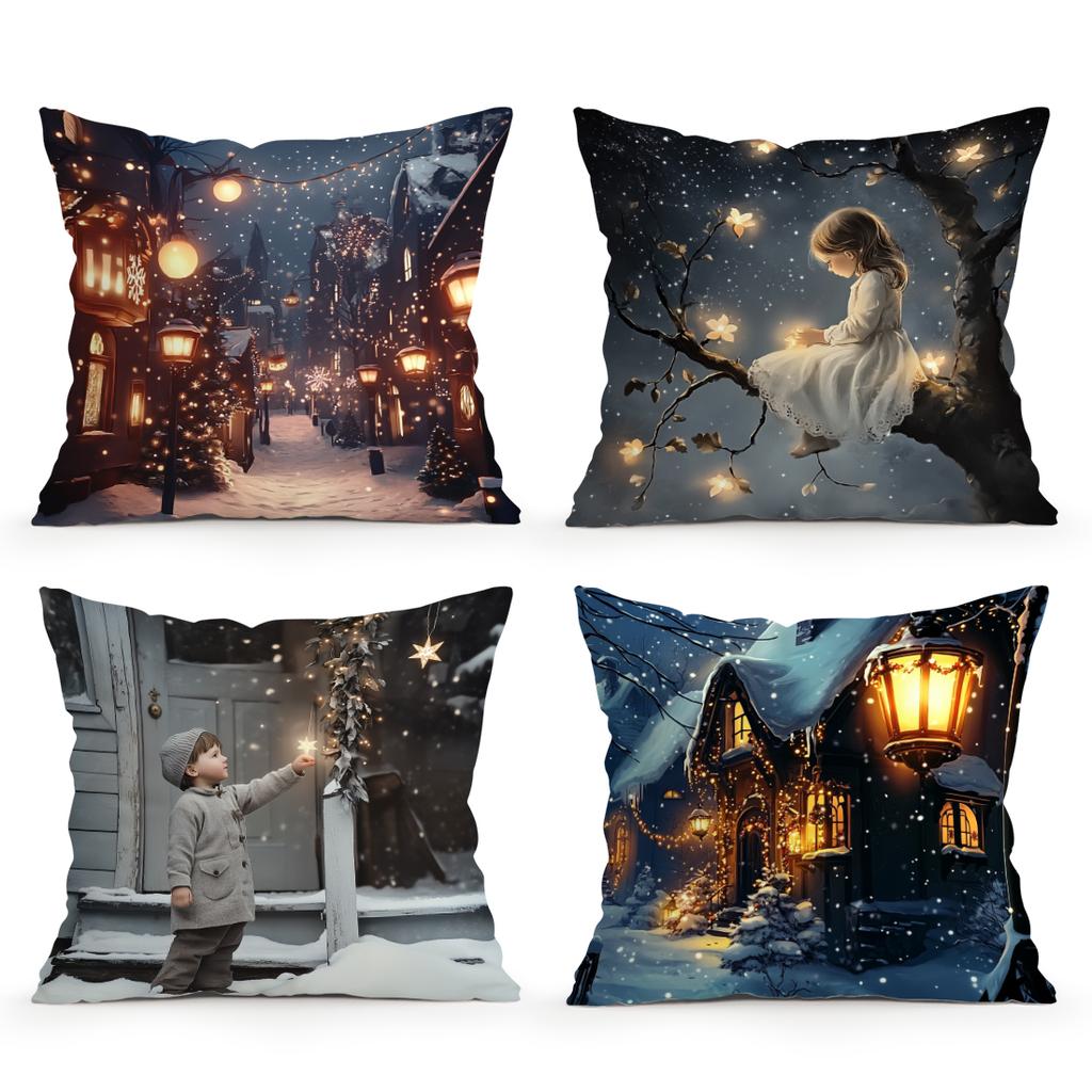 45X45Cm Christmas Theme Pillowcase Bedroom Sofa Cushion Cover 100% Polyester Living Room Cushion Pillowcase Home Decor