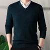 Fall Winter Men Sweater V Neck Knitted Solid Color Elastic Stretchy Pullover