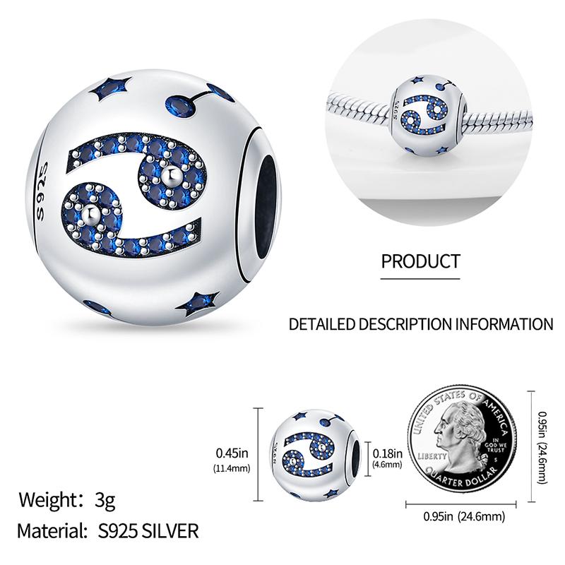Charm Plata Authentic 12 constellation beads Water, Earth, Fire and wind round bead charm Compatible With 3MM bracelet key chain