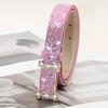 Glitter PU Leather Belt Bling Bling Slide Buckle Belt Vintage Trendy Waistband  Women