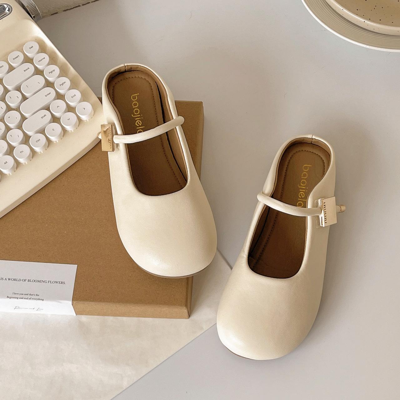 

Туфли-мешки на мягкой подошве и полутапочки для женщин, новые весенние модели 2024 года, плоские туфли для ленивых беременных женщин, одна педаль, полутапочки 35