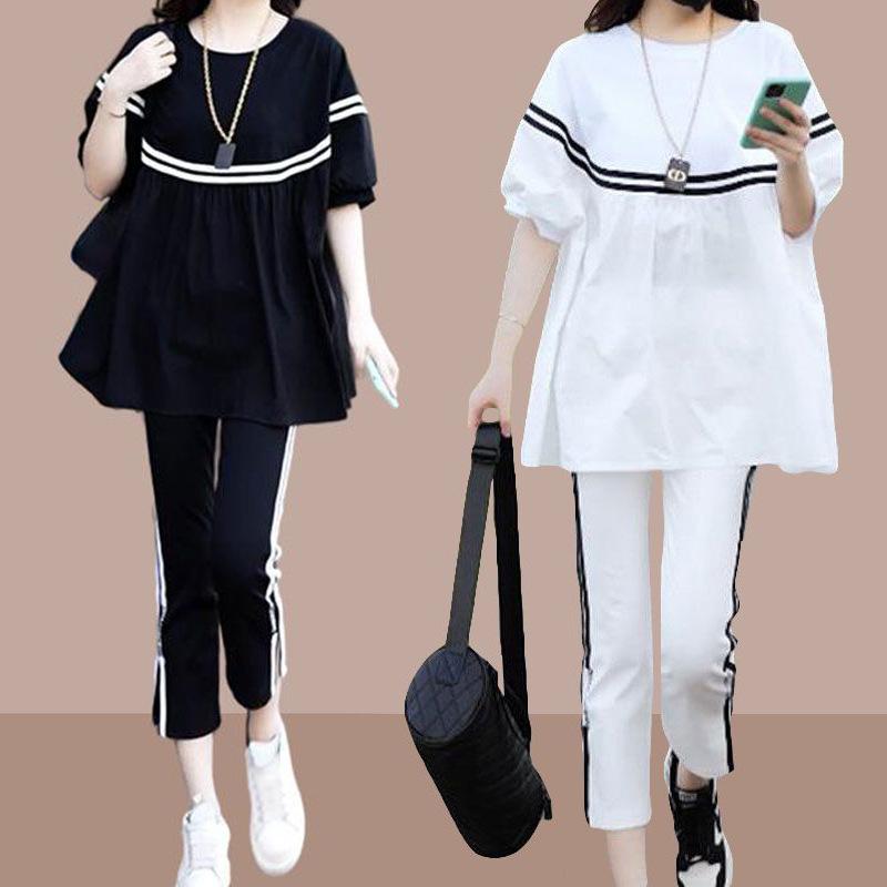 Large Size Sportswear Suit Women's New Korean Version Loose and Fashionable Slim and Casual Two-piece Set Women's Clothing Fat Girl