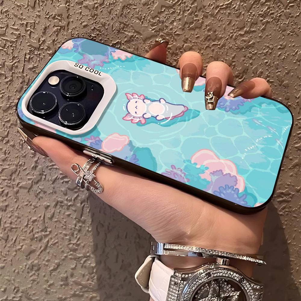 Cartoon Axolotl Cute Phone Case For IPhone 17 16 15 14 11 12 13 Pro Max Plus Pro Colored Silver Cover