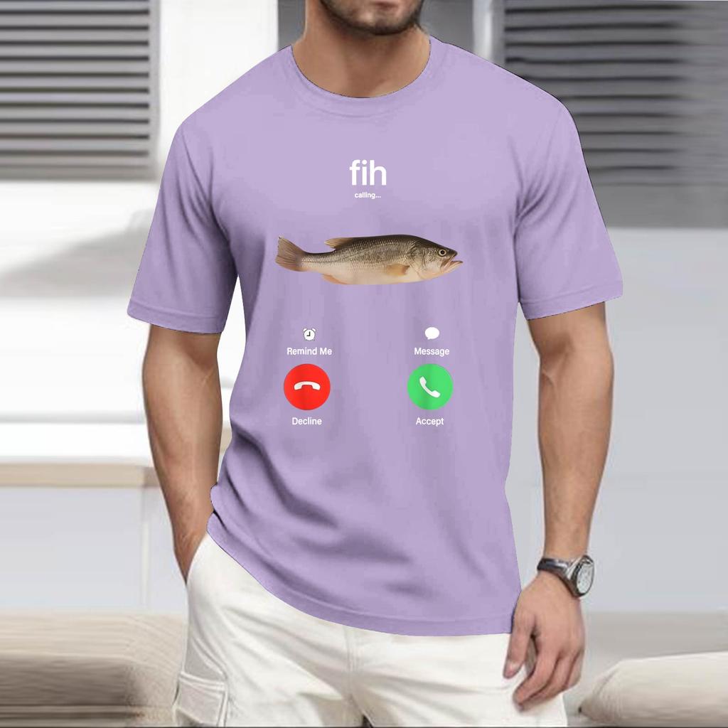 Men's Fashion Printed Round Neck Straight Shoulder Short Sleeve T-Shirt Top