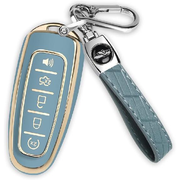 QBUC for Ford Key Fob Cover,360° TPU Car Key Case Protector with Keychain Compatible with Ford C-Max Edge Escape Expedition Explorer Flex Focus