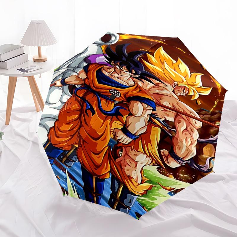 

1pc Dragon Ball Z Goku Saiyan Golden Automatic Folding Umbrella Portable 3-Fold Design, 8-Bone Iron Frame Outdoor Umbrella, Perfect Gift for Fans, Tra