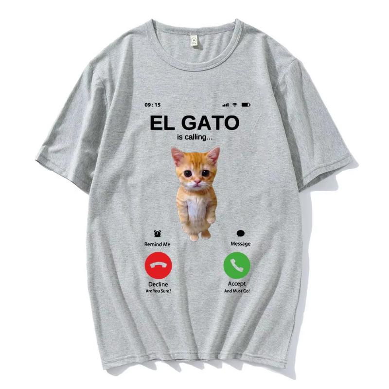 

El Gato Is Calling Sad Crying Cat Munchkin Kitty T Shirt Fashion Short Sleeves T-shirt Streetwear Unisex S
