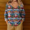 Women's Casual V-Neck Long Sleeve Knitted Christmas Print Pullover
