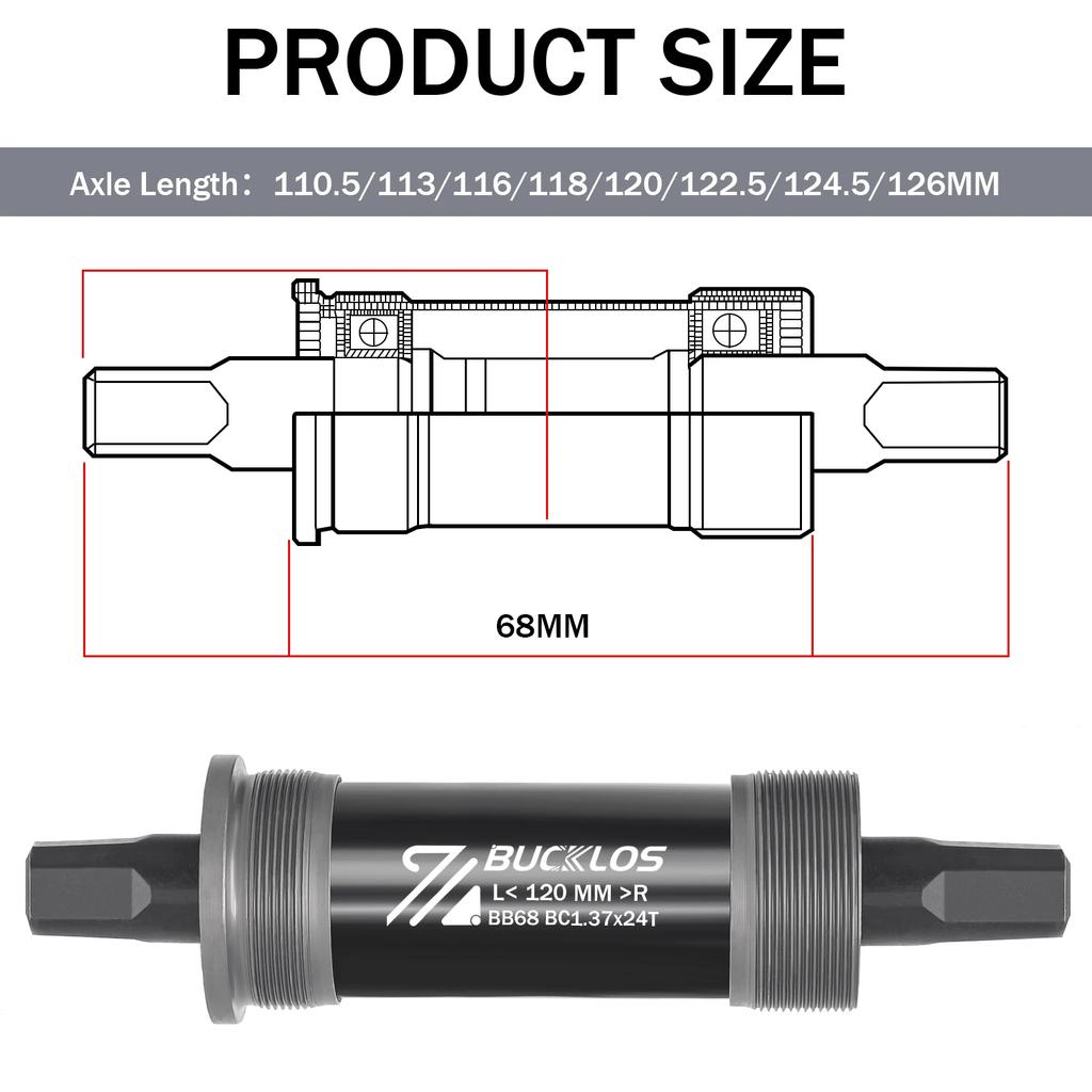 BUCKLOS Bike Bottom Bracket BSA BB68 Sealed Bearing Bicycle Square Threaded Bottom Bracket Hollow Axle 113/120/122.5/126/140mm