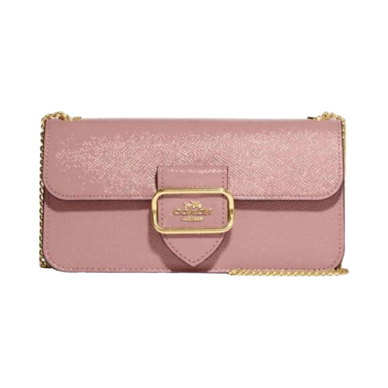 COACH Morgan 20 Chain Snap Closure Leather Clutch Shoulder Crossbody Bag Small Women Pink розовый