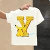 Short Sleeve Summer T-shirt Tops Cotton Tee for Pokemon Pikachu Anime A-Z Letters Printed Cute Clothing Children Casual Clothes