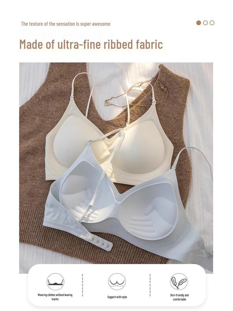 Bezszwowy biustonosz push-up bez pleców dla kobiet z małym biustem, z cienkimi ramiączkami i bezprzewodowymi, usztywnianymi miseczkami