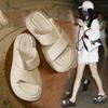Popular Internet Celebrity Slippers Female Summer Fairy Wind 2025 New Thick Sole Heightening Soft Leather Comfortable One Pedal Beach Shoes