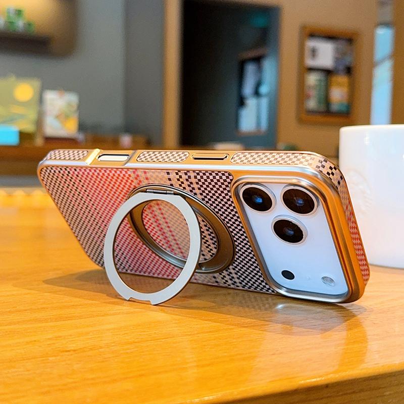 Pu Leather Phone Case for iPhone 17 Pro Max 17Air 16 Pro 15 Plus 14 Colorful Plaid Pattern Magnetic Rotating Bracket Ring Cover