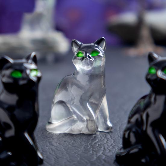 6Pcs Mini Resin Cats Glow-in-the-Dark Transparent Kitten Ornaments Miniature Cat Figurines for Fairy Garden Decor Micro Landscapes Crafts