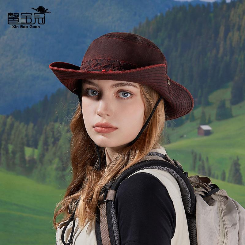British retro mountaineering cowboy hat men's spring and summer outdoor sunscreen sun hat children washed old big-brimmed bucket hat