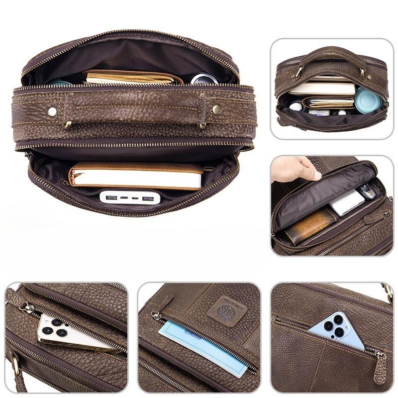 Cowhide Single-shoulder Bag, Retro Genuine Leather Crossbody Bag, Large-capacity Men's Handbag