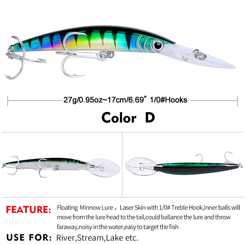 PRO BEROS Sea Fishing Minnow Lure, 17cm/27g, Hard Plastic Bait, 10 Color Options - Model DW358