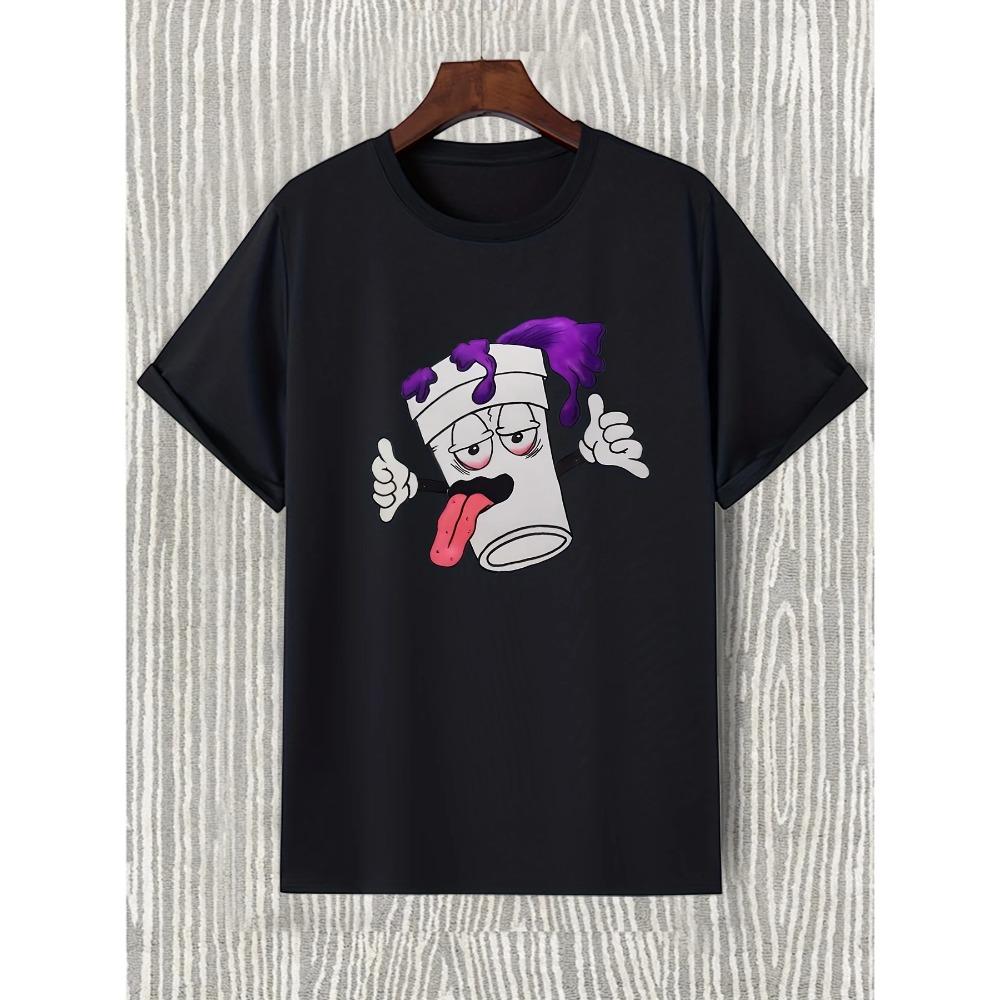 

[Футболка с забавным мультяшным принтом] Трендовая футболка с мультяшным принтом — мужская повседневная футболка с забавным круглым вырезом на лето XXXXXL чёрный