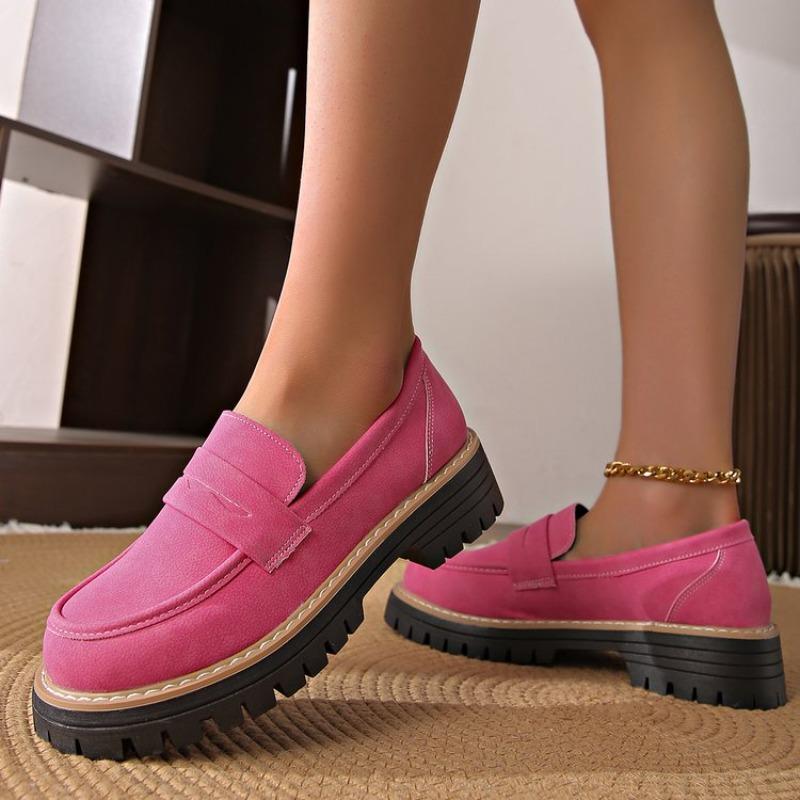 Fashion Women Solid Color Platform Loafers Shoes Woman Spring Autumn New British Style Flats Comfortable Thick Heel Slip On Shoes