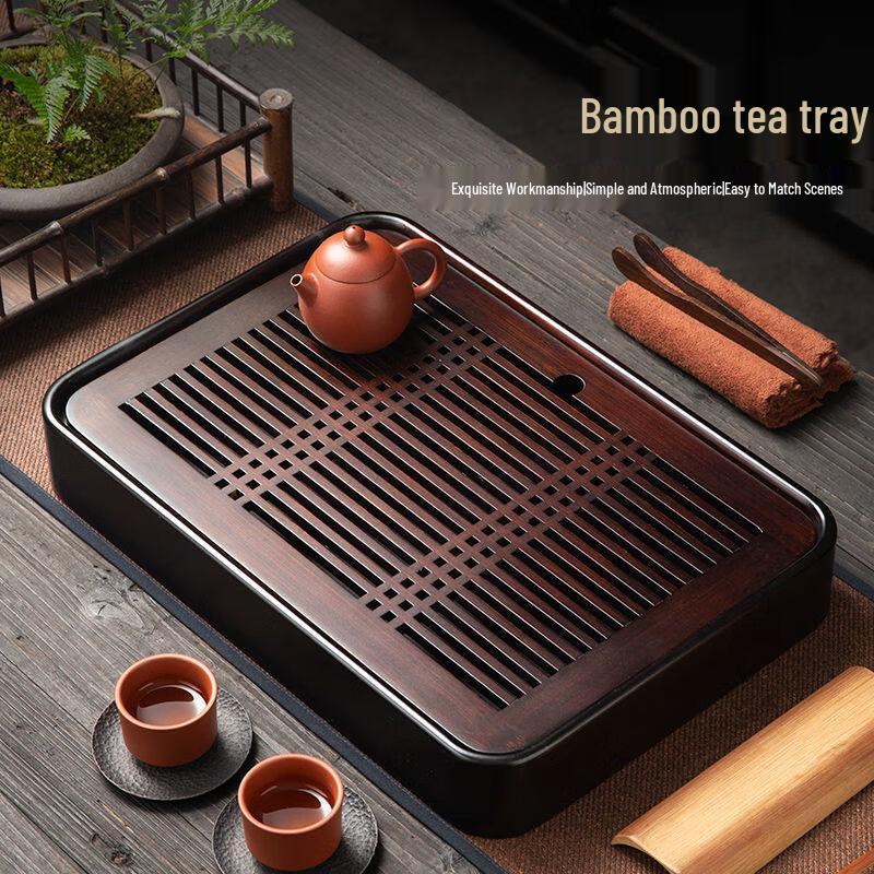 Bamboo Rectangular Tea Tray with Drainage
