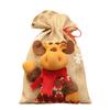 Large Christmas Linen Drawstring Gift Bag Candy Snack Packaging Bag New Year Holiday Cartoon Apple Stocking Christmas Decoration