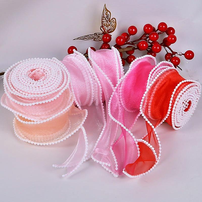 Pearl Fish‑Tail Tulle Ribbon, Decorative Tape for Flower Cake Gift Box Wrapping, Bow Making Handmade DIY Craft Material