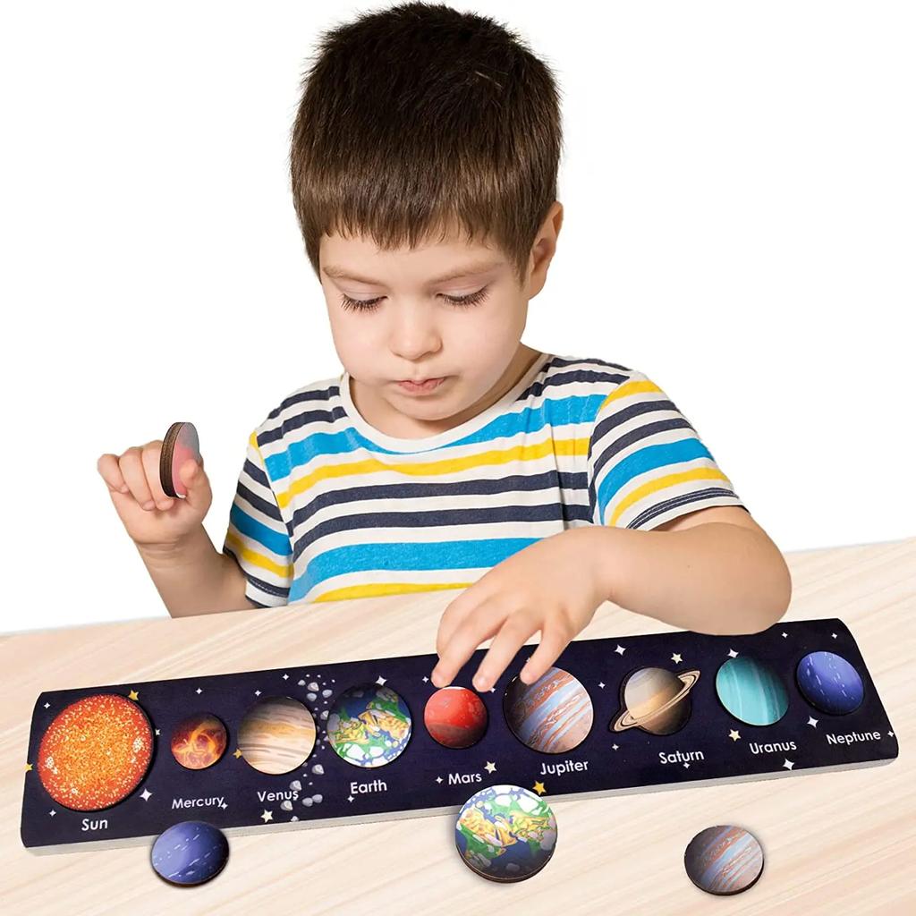 Wooden Solar System Puzzle for Toddlers Planet Toys Kids Space Puzzles Preschool Learning Activities Montessori Educational Toys