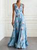 2026 Tulip Print Sleeveless V-Neck Long Evening Dress for Women