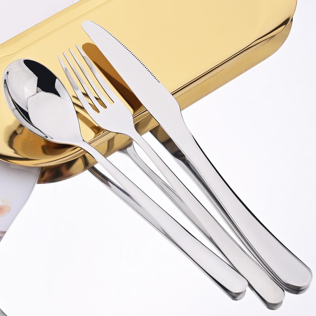 4pcs High-quality Stainless Steel Tableware Set Shiny Silver Flatware Knife Fork Coffee Spoon Dinnerware Set Kitchen Party Silverware