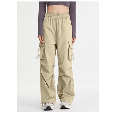 Damen High Waist Cargo-Hose mit Kordelzug und Taschen