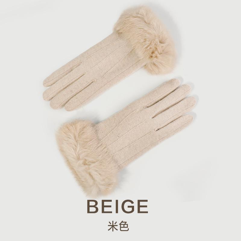Wool wool premium cashmere gloves women's velvet warm driving cute gloves
