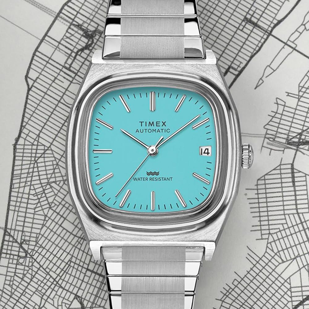 TIMEX TW2Y07300 Unisex Automatic Watch, 5 ATM Water Resistant, Plastic with Light Blue Dial and Stainless Steel Case [Parallel Import]