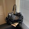 New Large Capacity PU Leather Tote Bag Soft Interior Zipper Closure Shoulder Bag Y2K Style Motorcycle Bag Daily Use