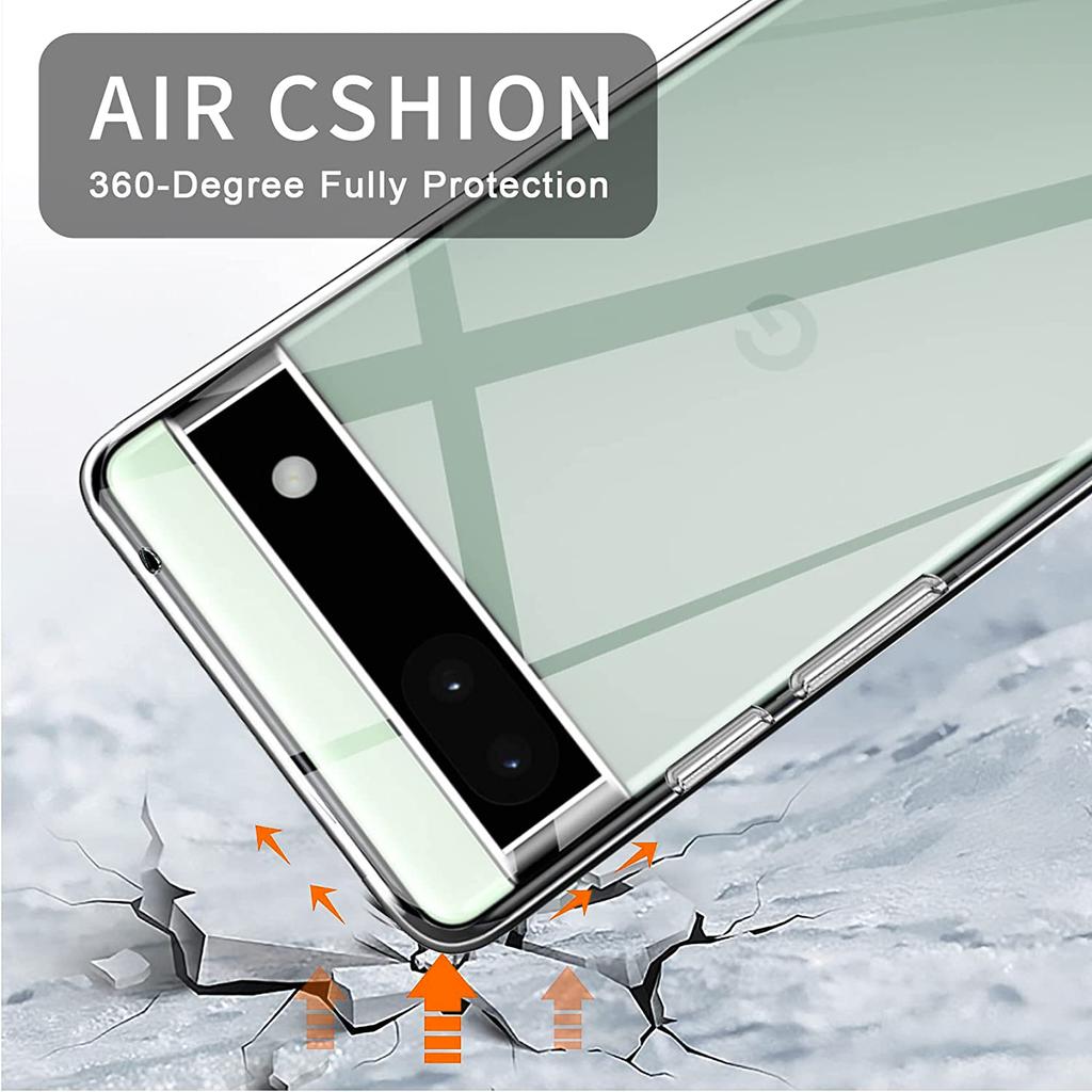 For Google Pixel 6a Phone TPU Case Clear Phone Cover with 2.5D Arc Edge Tempered Glass Screen Film