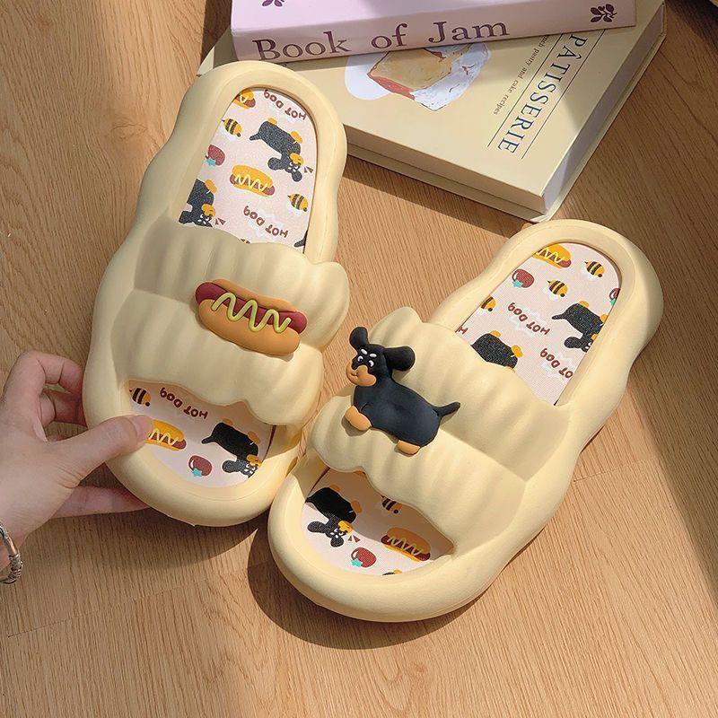 Slippers women summer wear cartoon hot dog couple soft bottom home non-slip indoor cool slippers holiday