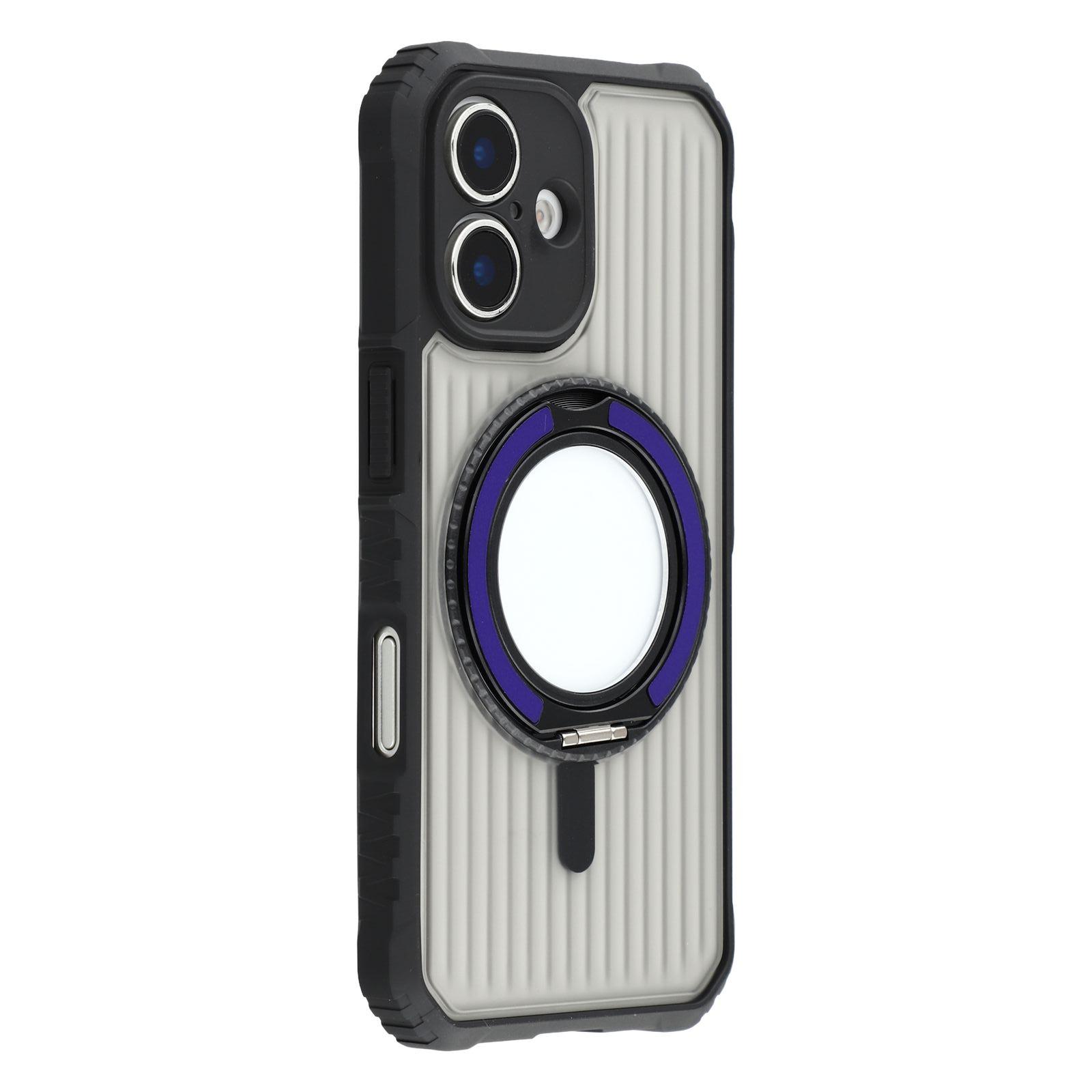 

For iPhone 16 Magnetic Case with Kickstand PC+TPU Phone Back Cover Dark Purple