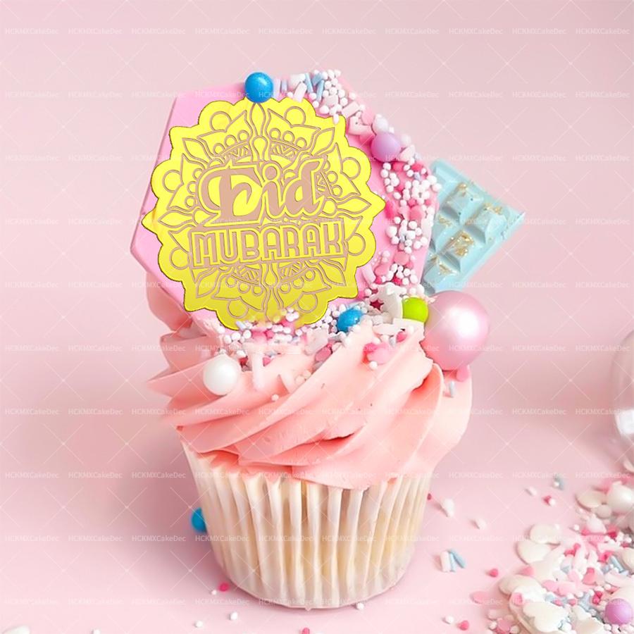 5pcs/10pcs Eid Mubarak Ramadan Kareem Acrylic Cupcake Toppers Mirror Gold Cake Topper Ramadan Mubarak Party DIY Decorations Supp