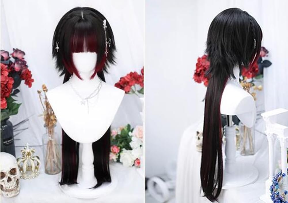 Harajuku Lolita Wig, Jellyfish Wig, Heat-Resistant, Women's, Full Wig, Long, Gradient, Lolita Wig (Black, White Red)